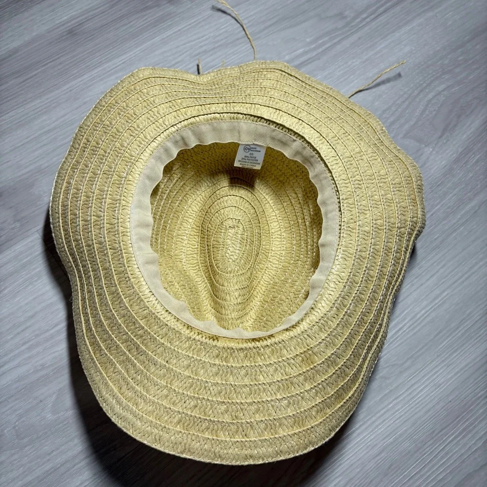 White Mountain Hat Womens Tan Straw Cowboy Hat Beaded Western Sun Hat OS